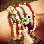 Dana Levy Round Mini Evil Eye Charm Rainbow Glass Bead Bracelet Mix Instagram