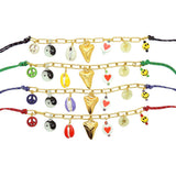 Dana Levy Treasure island Lucky Charms Nautical Cord Necklace - Detail Black Green Purple Red