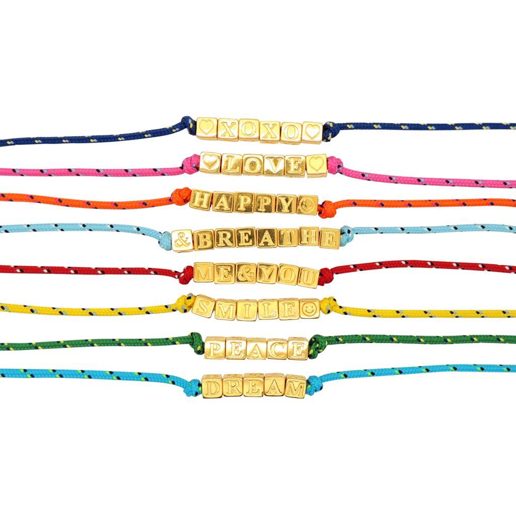 Dana Levy Spell It Out Personalised Alphabet Cube Nautical Cord Bracelet - Group Close Up Colours