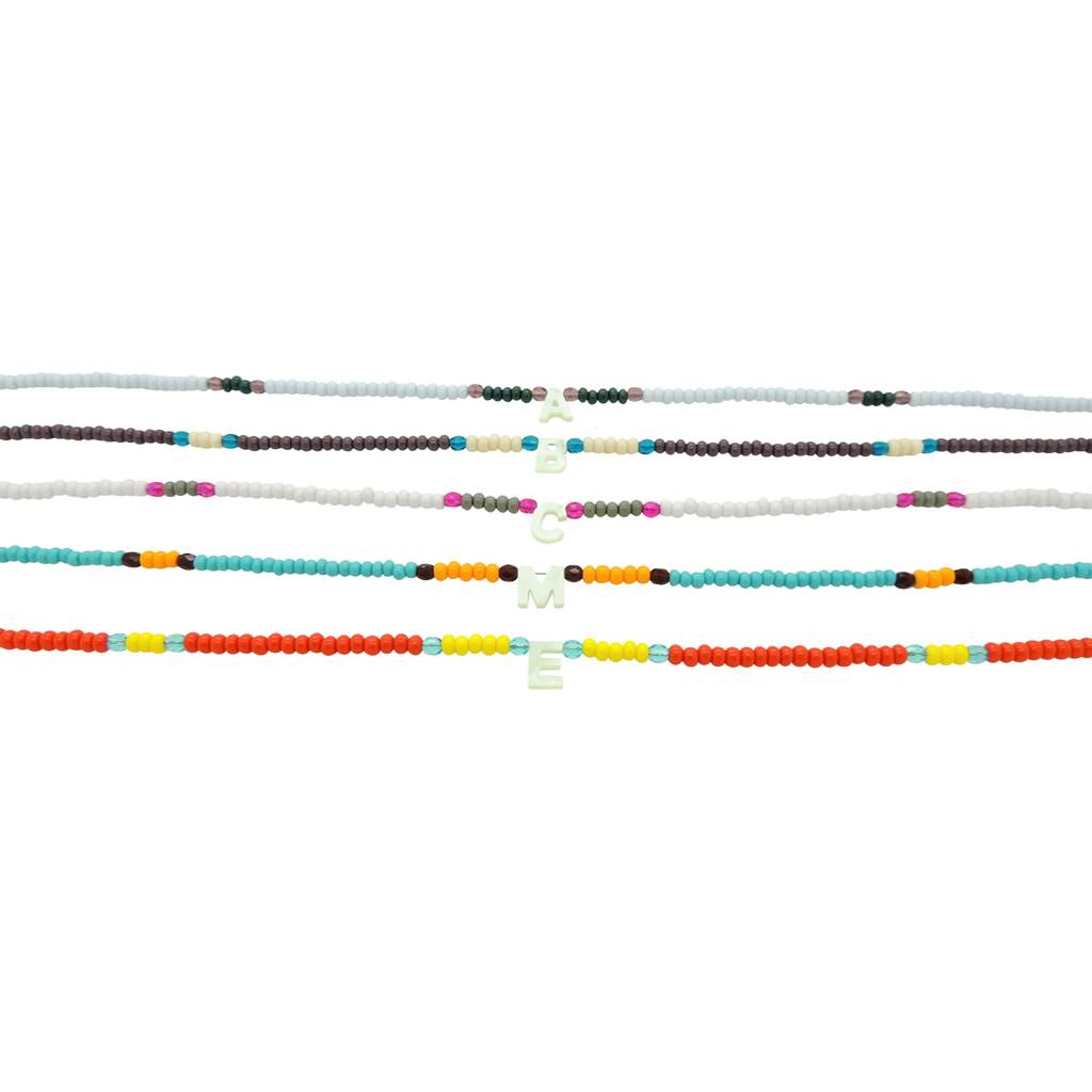 Dana Levy Mother of Pearl Shell Initial Alphabet Charm Glass Bead Mix Necklace - Colour Options Detail 