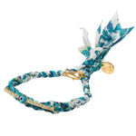 Dana Levy Diamante Band Lucky Charm Liberty Print Braid Bracelet - Aqua Paisley Liberty Print