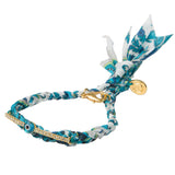 Dana Levy Diamante Band Lucky Charm Liberty Print Braid Bracelet - Aqua Paisley Liberty Print