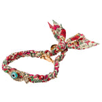 Dana Levy Diamante Fish Lucky Charm Liberty Print Braid Bracelet - Red Green Liberty Floral Print
