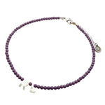 Dana Levy Mother of Pearl Shell Alphabet Letter Duo Czech Glass Bead Choker - RL Dark Lilac Antique Silver