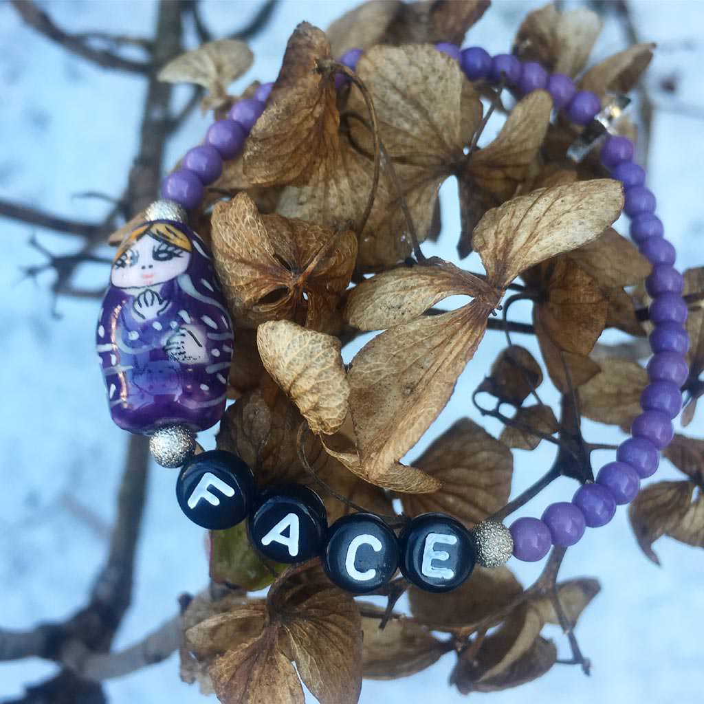 Dana Levy  Doll Face Alphabet Charm Glass Bead Bracelet - Purple / Dark Lilac 
