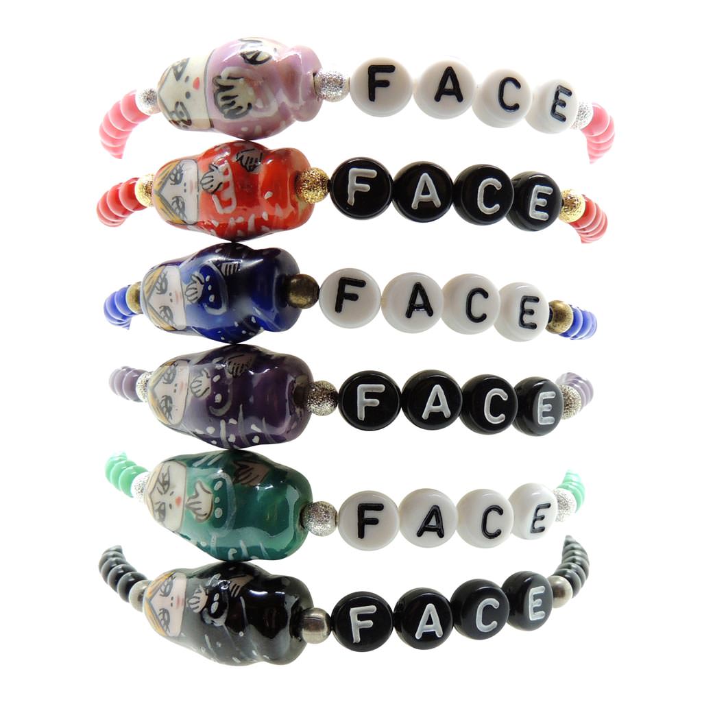 Dana Levy Doll Face Alphabet Charm Glass Bead Bracelet - Stack with Doll Colour Detail