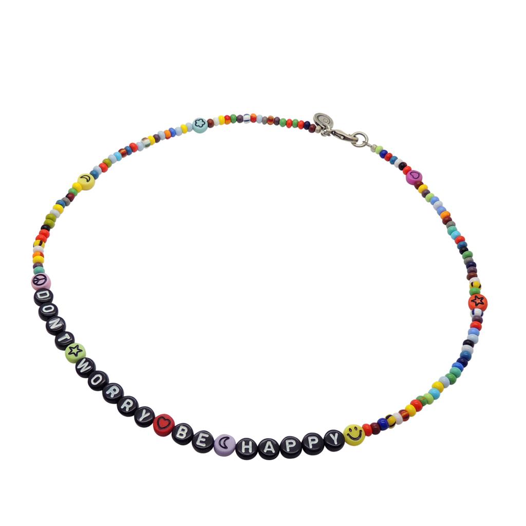 Dana Levy Personalised Name Balagan Glass Bead Necklace - Dont Worry Be Happy Black Letters