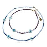 Dana Levy Ceramic Evil Eye Heart to Heart Charm Glass Bead Mix Necklace- Necklace and Choker Duo 