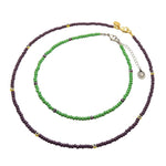 Dana Levy Mini Evil Eye Charm Glass Bead Choker Necklace Duo - Purple Eye/Apple Green Beads and Yellow Eye / Plum Purple Beads-