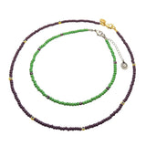 Dana Levy Mini Evil Eye Charm Glass Bead Necklace Choker Duo - Yellow Eye/Plum Purple Beads, Purple Evil Eye/Apple Green - 