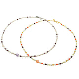 Dana Levy Multicolour Alef Bet Hebrew Initial Charm Freshwater Pearl Glass Crystal Bead Duo Necklace - Duo Pink-Purple and Orange Red Spectrums
