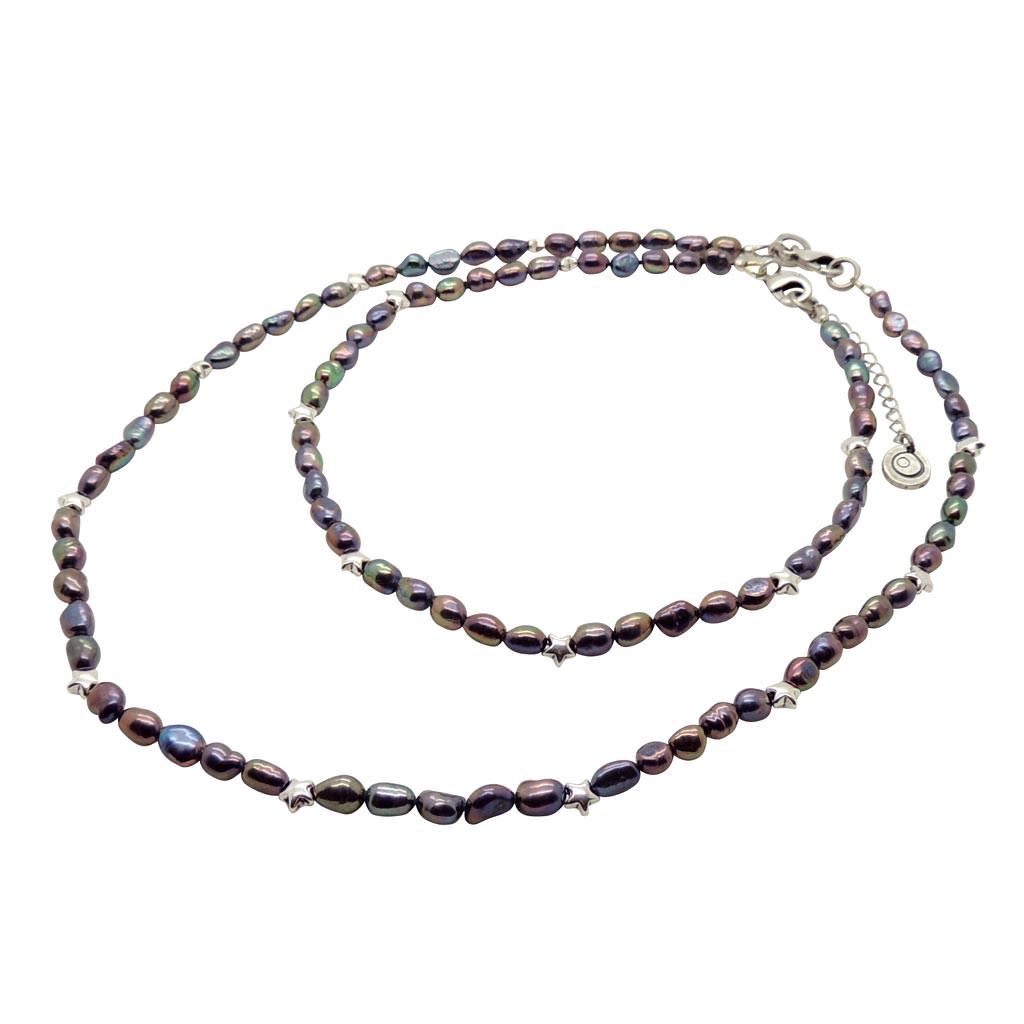 Dana Levy Star Charm Peacock Pearl Choker - Choker and Necklace Duo in Silver