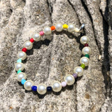 Dana Levy Faux Pearl Rainbow Glass Bead Bracelet - Aus Rocks Background