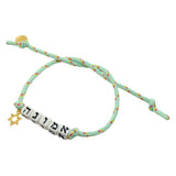 Dana Levy Personalised Alef Bet Hebrew Name Lucky Charm Nautical Cord Bracelet - Emunah Belief Mint Cord Star of David