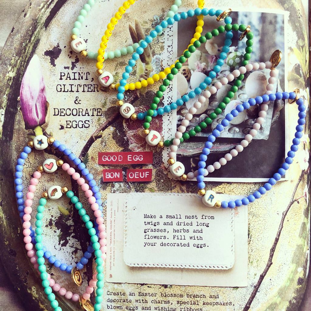 Dana Levy Limited Edition Enamel Initial Charm Glass Bead Bracelet Easter Display