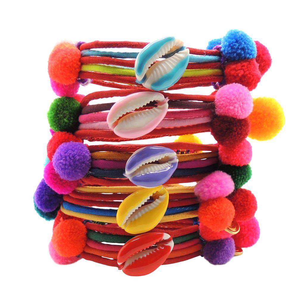 Dana Levy Enamel Shell Charm Pompom Friendship Bracelet - Multicolour Stack 
