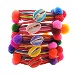 Dana Levy Enamel Shell Charm Pompom Friendship Bracelet - Multicolour Stack 