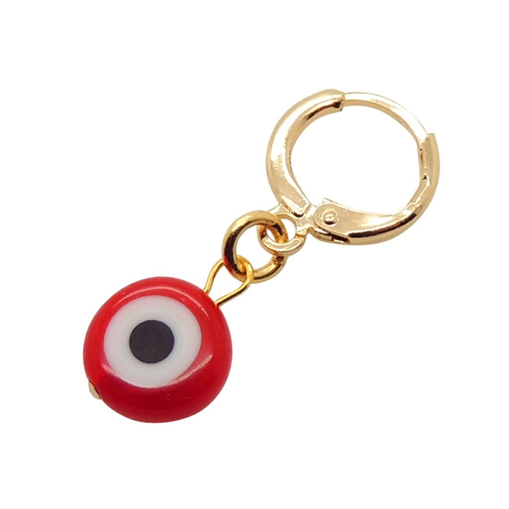 Dana Levy Multicolour Evil Eye Charm Huggie Earring - Gold Plate and Red Evil Eye 
