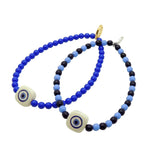 Dana Levy Evil Eye Chiclet Charm Two Tone Glass Bead Bracelet - Royal Blue and Cornflower Blue / Navy Blue Glass Beads