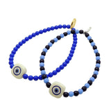 Dana Levy Evil Eye Chiclet Charm Two Tone Glass Bead Bracelet - Royal Blue and Cornflower Blue / Navy Blue Glass Beads