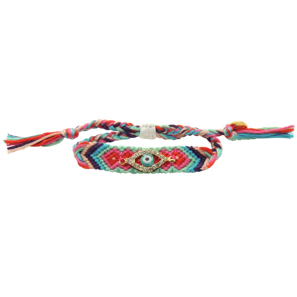 Dana Levy Diamante Evil Eye Charm Midi Friendship Bracelet - Red/Pink/Mint/Blue/Purple Mix