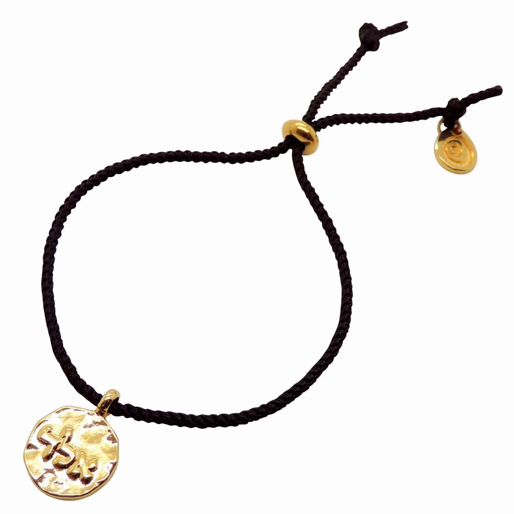 Dana Levy Kabbalah Blessing Token Drawstring Cord Bracelet - Evil Eye Gold Black Cord