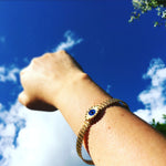 Dana Levy enamel evil eye charm mesh cuff bracelet - Gold Evil Eye Cuff in Sky