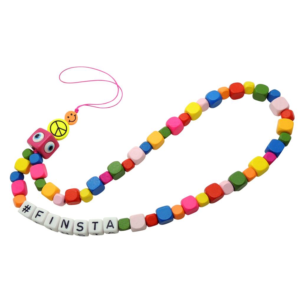 Dana Levy Personalised Maxi Alphabet Wood Cube Phone Strap - Finsta Bright Colour Mix