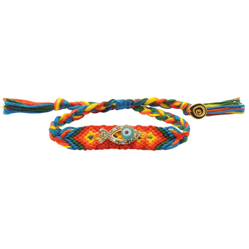 Dana Levy Diamante Fish Charm Midi Friendship Bracelet - Rainbow Bright Mix