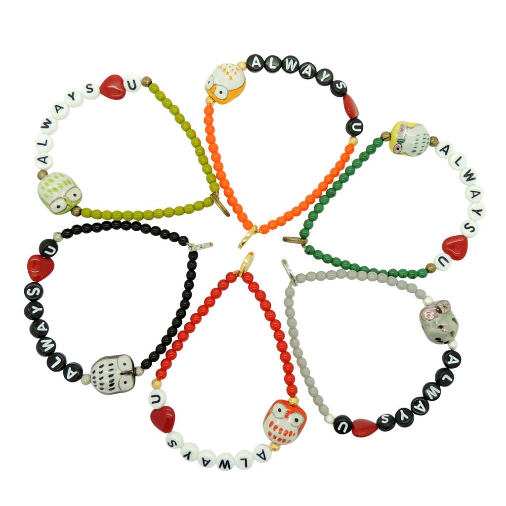 Dana Levy Owl Always Love You Charm Glass Bead Bracelet - Group