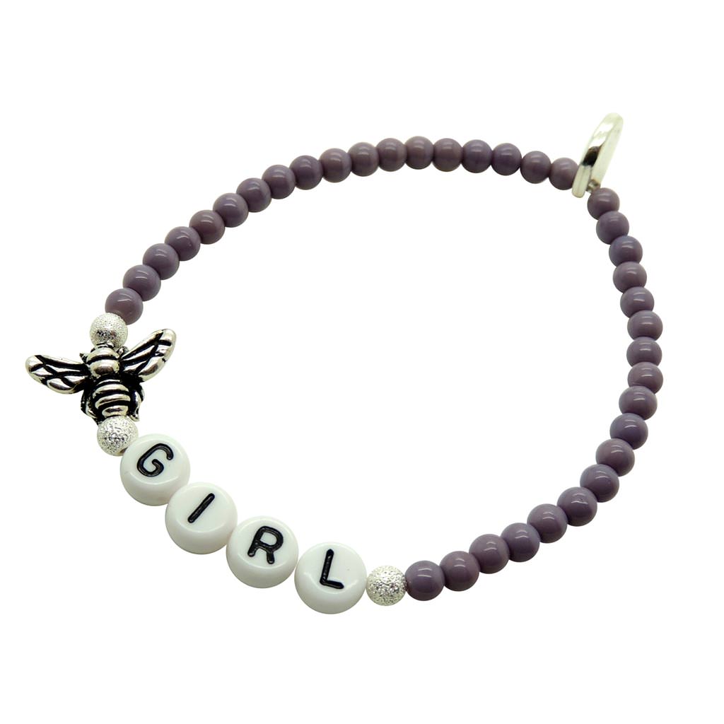 Dana Levy Fly Girl Alphabet Charm Glass Bead Bracelet - Silver Dark Lilac