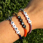 Dana Levy Fly Girl Alphabet Charm Glass Bead Bracelet - Trio on Wrist 