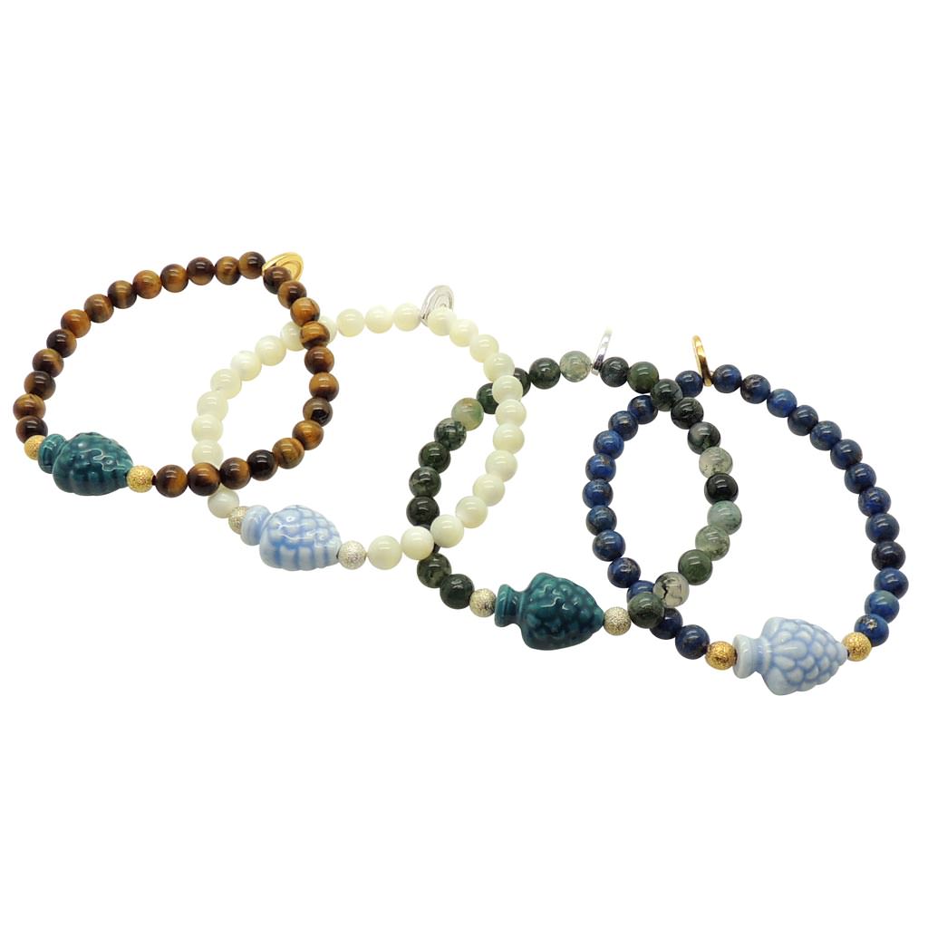Dana Levy Sicilian Pine Cone Charm Gemstone Bead Bracelet - Group Mix