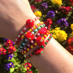 Dana Levy Watermelon Charm Two Tone Glass Bead Bracelet - Watermelon and Apples Mix Wrist 