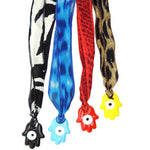 Dana Levy Multicolour Glass Hamsa Hand Amulet Wild Silk Ribbon Necklace - Group Mix