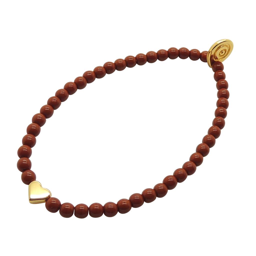 Dana Levy Mini Heart Charm Glass Bead Bracelet - Gold Heart Brown Glass Beads