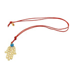 Dana Levy Filigree Hamsa Hand Charm Leather Cord Necklace - Gold Plate / Red Cord