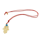 Dana Levy Filigree Hamsa Hand Charm Leather Cord Necklace - Gold Plate / Red Cord