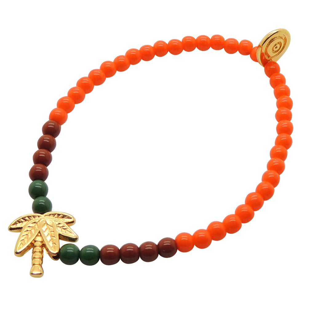 Dana Levy Palm Tree Charm Glass Bead Bracelet - Gold /Orange/Dark Berry/Forest Green