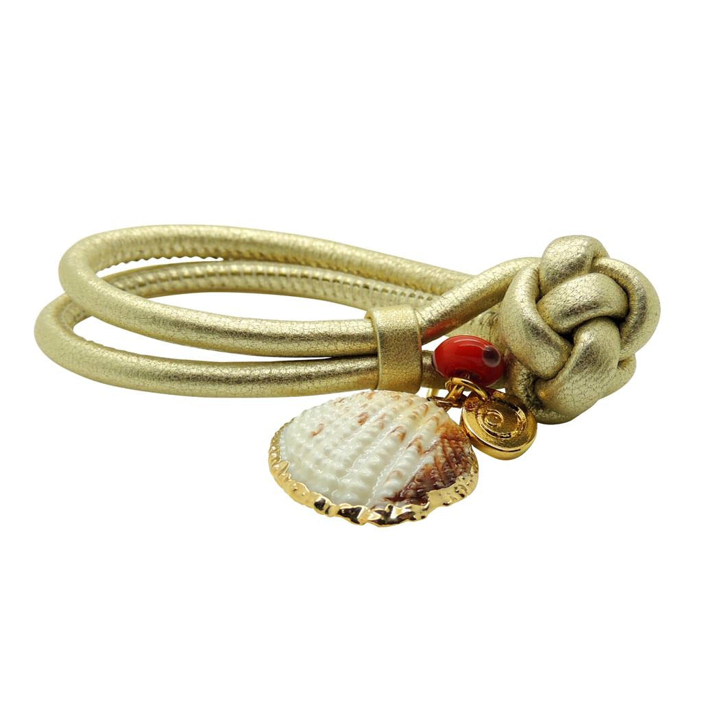 Dana Levy Seashell Charm Metallic Double Leather Cord Bracelet - Metallic Gold