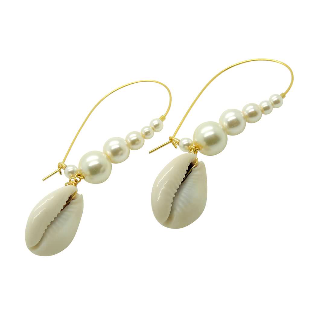 Dana Levy Cowrie Shell Charm Pearl Hoop Earrings - Gold Plate