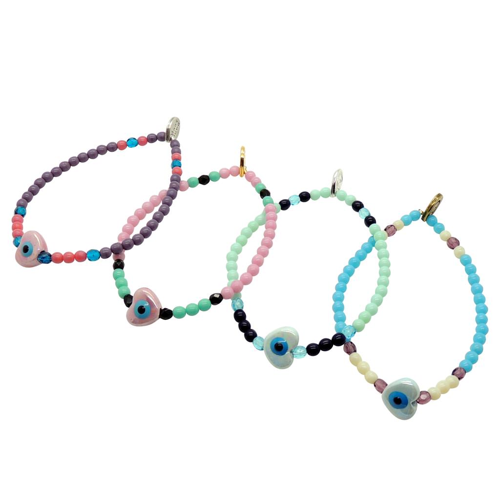 Dana Levy Ceramic Evil Eye Heart Charm Glass Bead Mix Bracelet - Group 