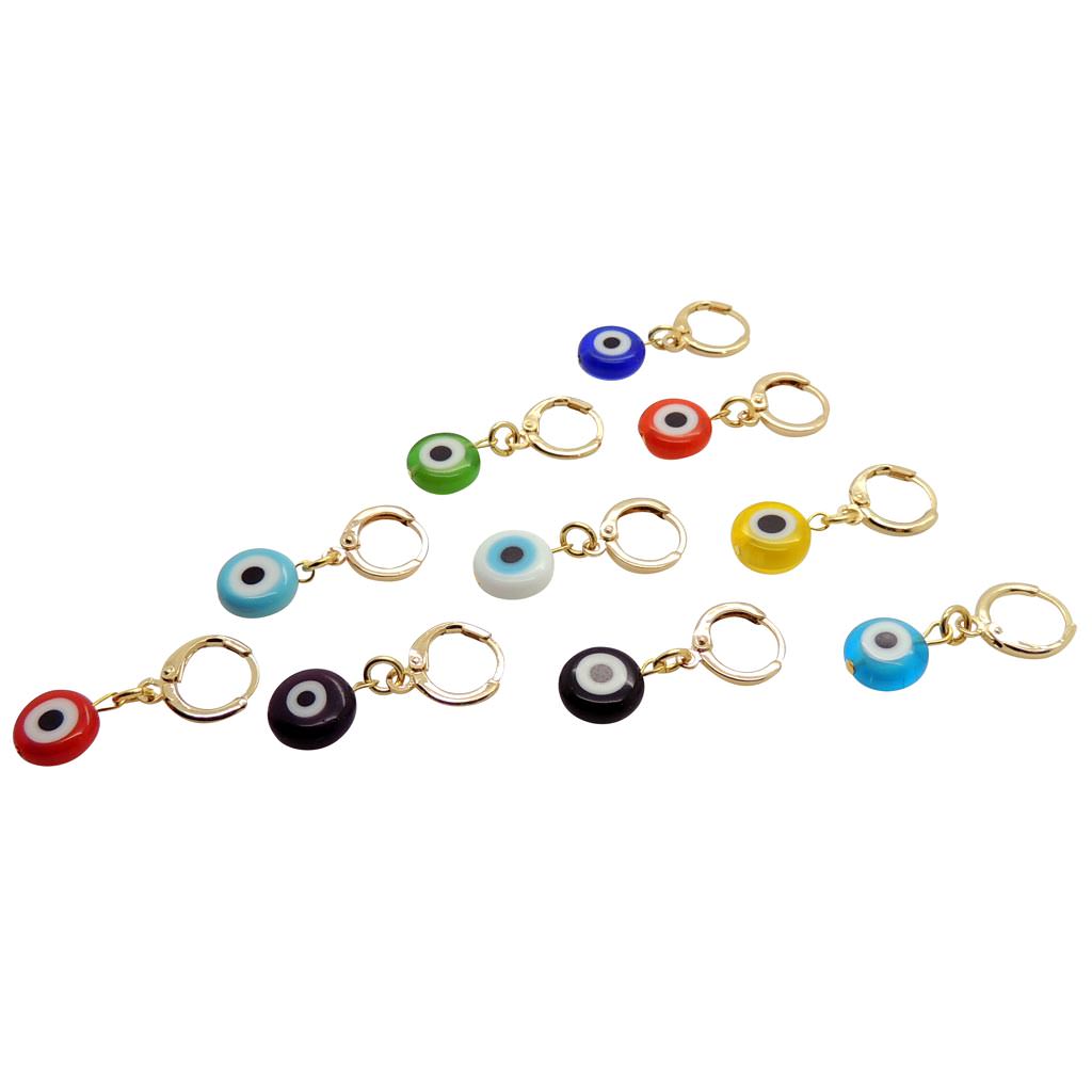 Dana Levy Multicolour Evil Eye Charm Huggie Earring - Group Flatlay