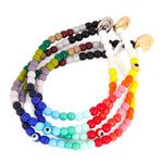 Dana Levy Round Mini Evil Eye Charm Rainbow Glass Bead Bracelet - Stack