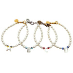 Dana Levy Mother of Pearl Initial Alphabet Charm Evil Eye Freshwater Pearl Bracelets - ABCD 