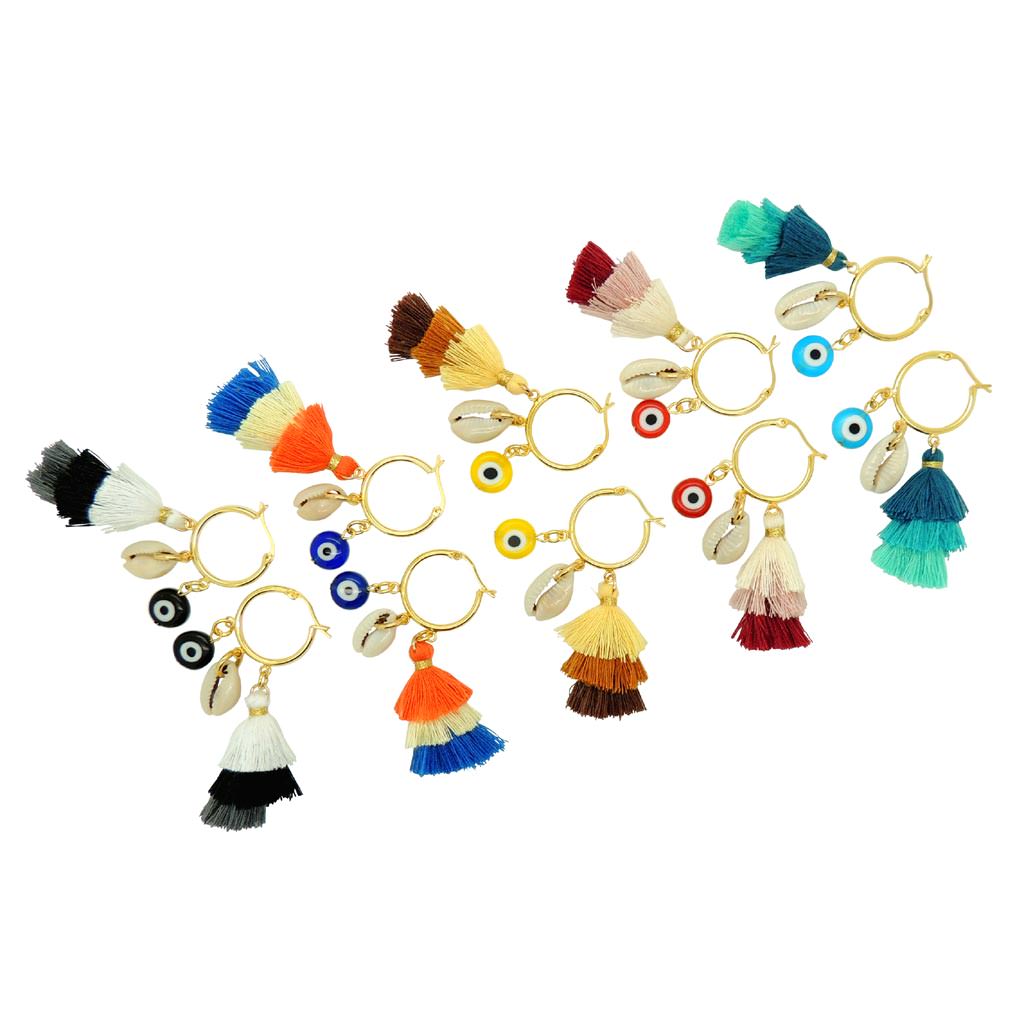 Dana Levy Multicolour Trio Tassel Charm Hoop Earrings - Group Colour Options