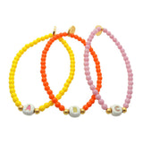 Dana Levy Limited Edition Enamel Initial Charm Glass Bead Bracelet - White Trio ABC