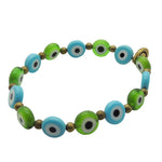 Dana Levy Two Tone Glass Evil Eye Charm Bracelet - Green Opaque Turquoise Antique Gold Plate