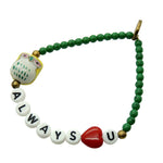 Dana Levy Owl Always Love You Charm Glass Bead Bracelet - Yellow Owl and Green Beads