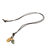 Dana Levy Men's Tooth and Midas Seashell Charm Duo Leather Cord Necklace - Grey Howlite Brown Leather